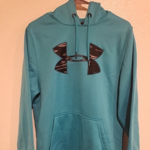 Under Armour Tweed Fleece Jacket Hoodie Womens Small Teal Blue Storm w/Pockets